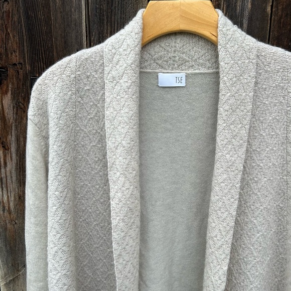TSE Open Front Shawl Cardigan Cashmere Silk Oatmeal Beige XL - Picture 2 of 16